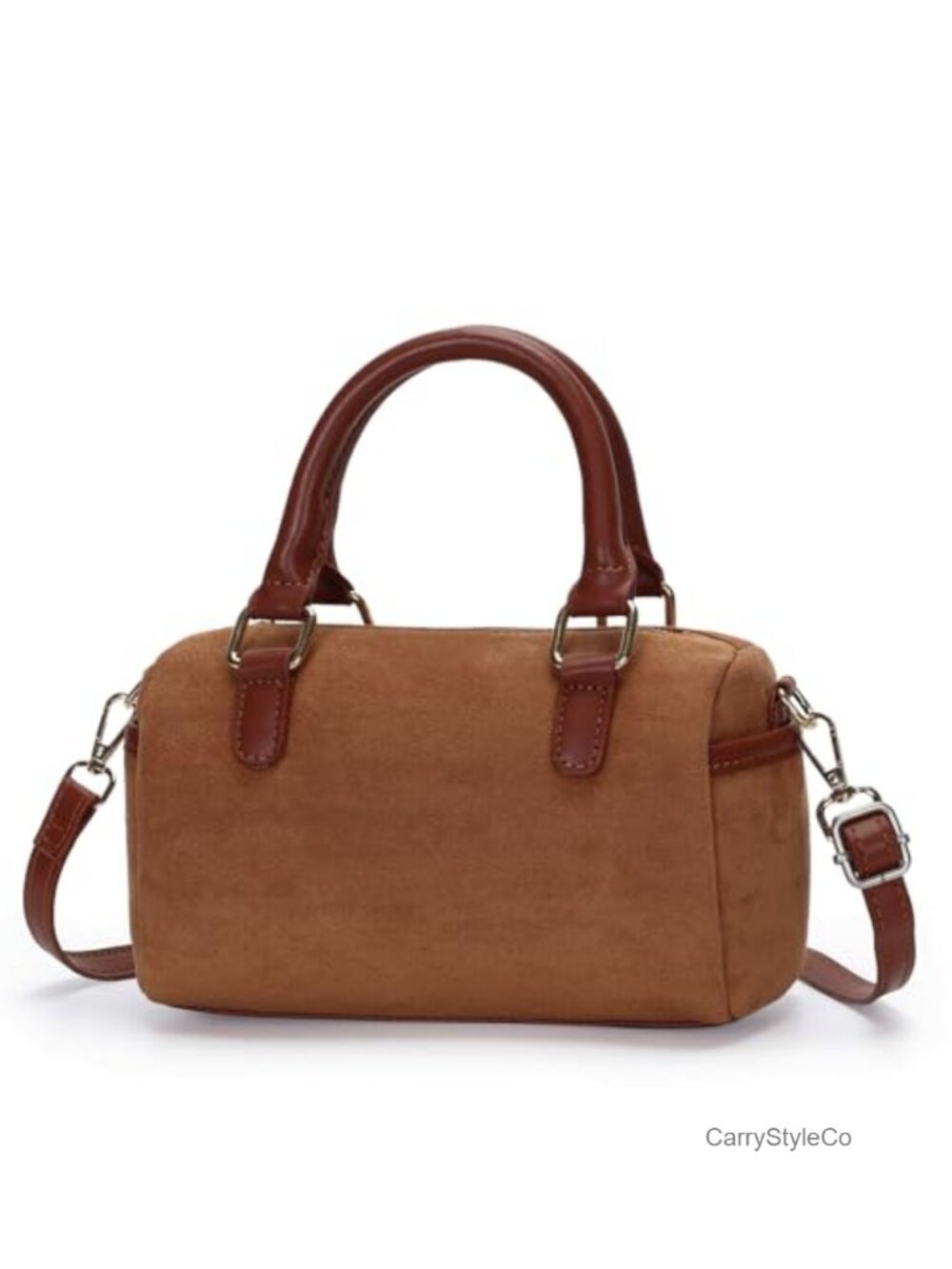 Faux Suede Barrel Crossbody Bag with Adjustable Strap